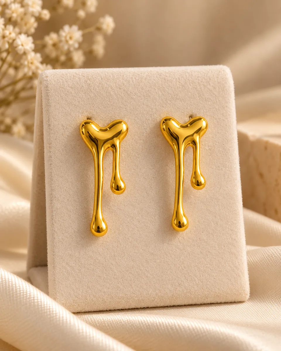 Liquid Gold Melting Heart Stud Earrings – Gold-Tone